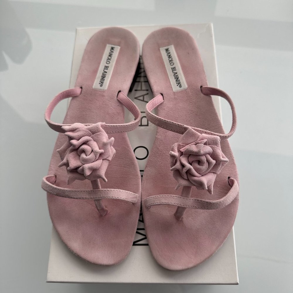 Manolo Blahnik pink flower sandals